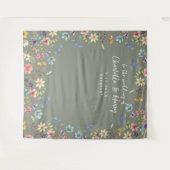 Moderne Floral Sage bruiloft foto achtergrond Wandkleed (Voorkant (horizontaal))