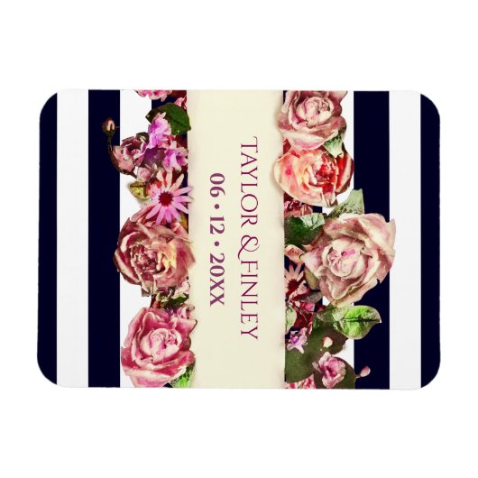   moderne Floral Striped Wedding Magneet (Horizontaal)