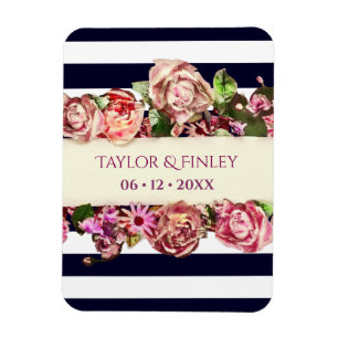 moderne Floral Striped Wedding Magneet