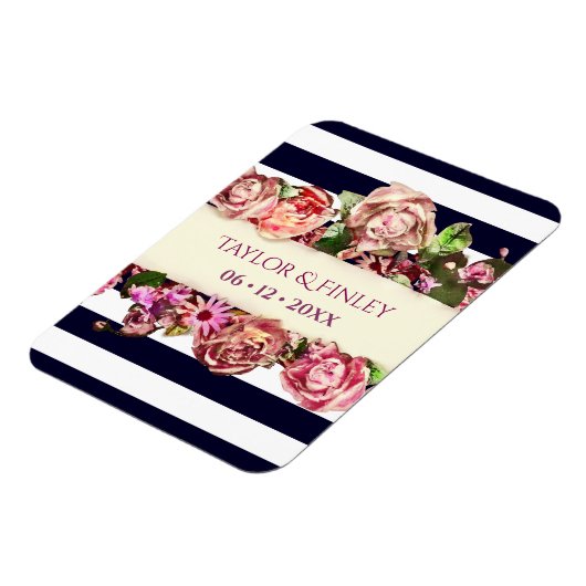   moderne Floral Striped Wedding Magneet (Linkerzijde)