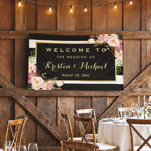 Moderne  Floral Stripes Decor Wedding Party Spandoek