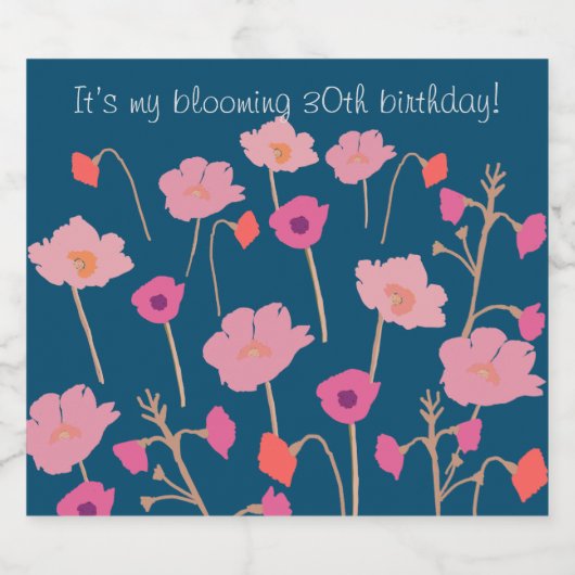  Moderne Floral Verjaardag met aangepaste leeftijd Sparkling Wijnetiket (Enkel label)