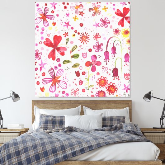 Moderne Floral-Waterverf Canvas Afdruk (Insitu (Slaapkamer))