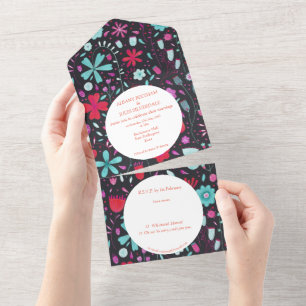 Moderne Floral Waterverf donker All In One Uitnodiging