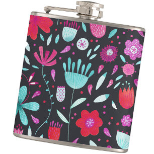 Moderne Floral Waterverf donker Heupfles