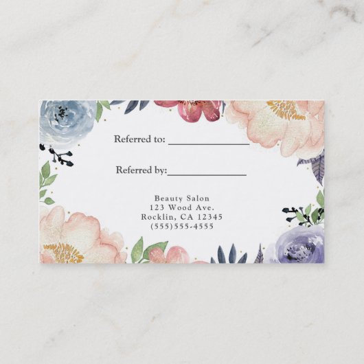 Moderne Floral Waterverf Elegant Verwijs een vrien Aanbevelingskaartje (Achterkant)