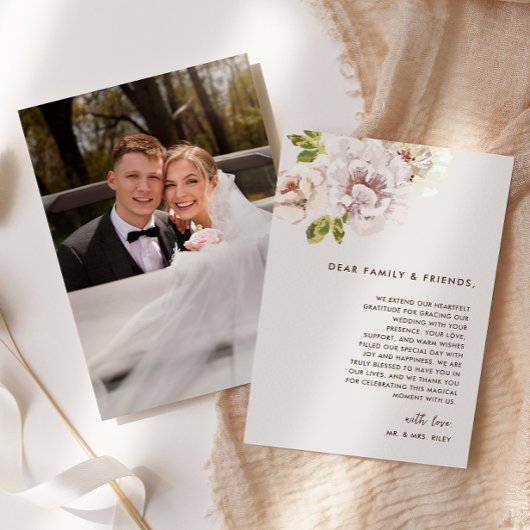 Moderne Floral Waterverf Ivory Cream Trouwfoto Bedankkaart