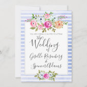 Moderne Floral Waterverf Stripe Bruiloft Uitnodigi Kaart (Voorkant)