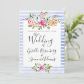 Moderne Floral Waterverf Stripe Bruiloft Uitnodigi Kaart (Staand voorkant)