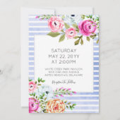 Moderne Floral Waterverf Stripe Bruiloft Uitnodigi Kaart (Achterkant)