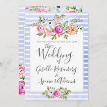 Moderne Floral Waterverf Stripe Bruiloft Uitnodigi