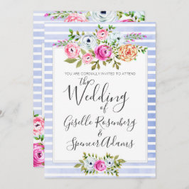Moderne Floral Waterverf Stripe Bruiloft Uitnodigi Kaart