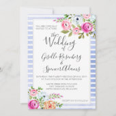 Moderne Floral Waterverf Stripe Bruiloft Uitnodigi Kaart (Voorkant)