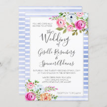 Moderne Floral Waterverf Stripe Bruiloft Uitnodigi