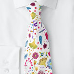 Moderne Floral-Waterverf Stropdas<br><div class="desc">Een waterverf schilderij van bloemetjes en bladeren in roze,  paarse en blauwgroen kleur verspreid op een witte achtergrond. Originele kunst van Nic Squirrell.</div>