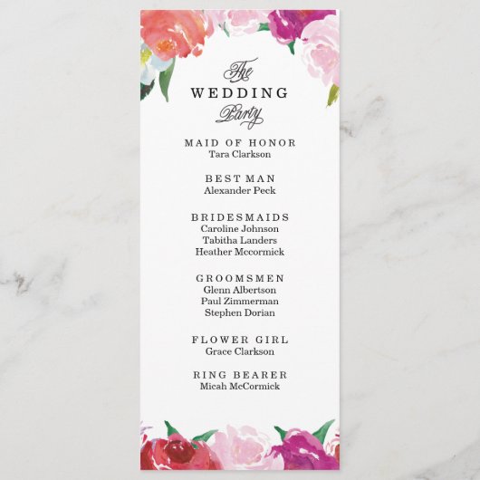 Moderne Floral Waterverf Trouwprogramma's Programmakaart (Achterkant)