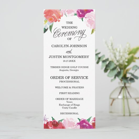 Moderne Floral Waterverf Trouwprogramma's Programmakaart (Staand voorkant)