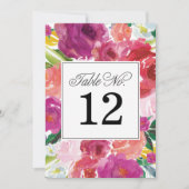 Moderne Floral Waterverf Wedding Table Numbers Kaart (Voorkant)