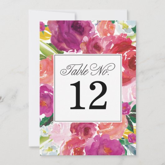 Moderne Floral Waterverf Wedding Table Numbers Kaart (Voorkant)
