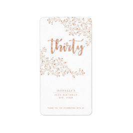 Moderne Floral White en Roos Gold 30e verjaardag Etiket