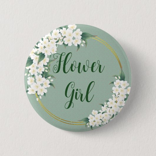 Moderne  Floral White over groene Bloemenmeisje Ronde Button 5,7 Cm (Voorkant)