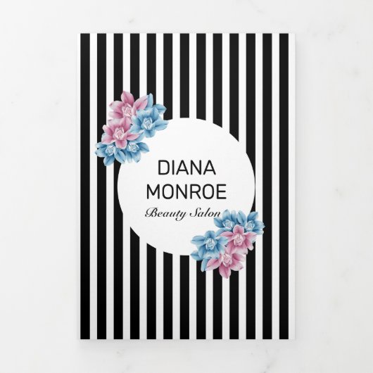 Moderne Floral Wreath Gestreepte Salon Brochure Drieluik Kaart (Cover)