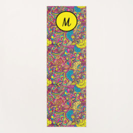 Moderne Floral Yoga Monogram Geel Turquoise Yogamat