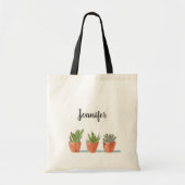 Moderne florale cactus planten gepersonaliseerd tote bag (Voorkant)