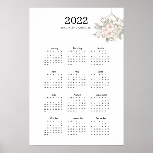 Moderne, florale kalender 2022 Poster (Voorkant)