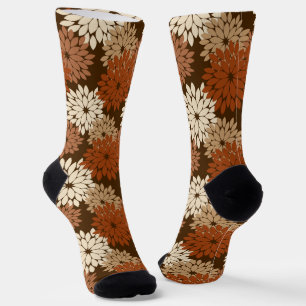 Moderne Florale Kimono-afdruk, Donkerbruin en Lich Sokken