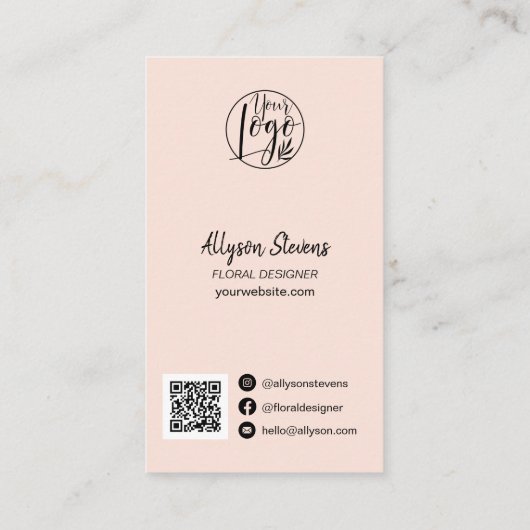 Moderne florale ontwerper plant roze logo qr code visitekaartje (Achterkant)