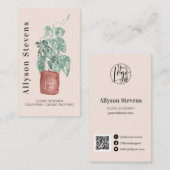Moderne florale ontwerper plant roze logo qr code visitekaartje (Voorkant / Achterkant)