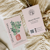 Moderne florale ontwerper plant roze logo qr code visitekaartje