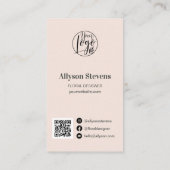Moderne florale ontwerper plant roze logo qr code visitekaartje (Achterkant)