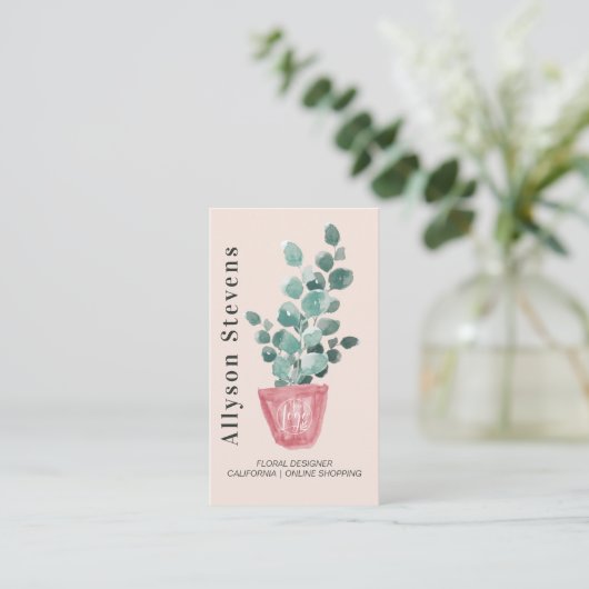 Moderne florale ontwerper plant roze logo qr code visitekaartje (Staand voorkant)