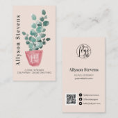 Moderne florale ontwerper plant roze logo qr code visitekaartje (Voorkant / Achterkant)