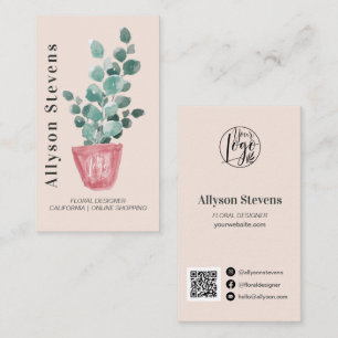 Moderne florale ontwerper plant roze logo qr code visitekaartje