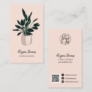 Moderne florale ontwerper plant roze logo qr code visitekaartje