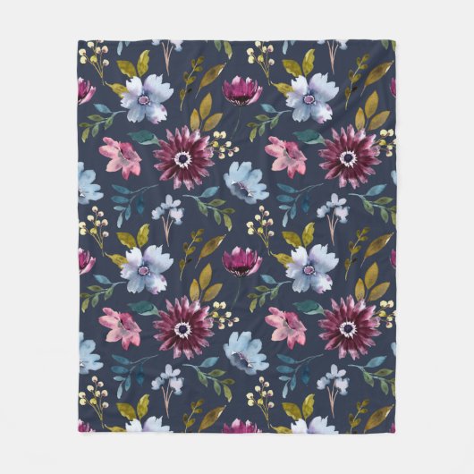 Moderne florale patronen met blauw marineslot fleece deken (Voorkant)