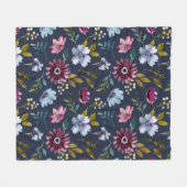 Moderne florale patronen met blauw marineslot fleece deken (Voorkant (Horizontaal))