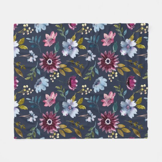Moderne florale patronen met blauw marineslot fleece deken (Voorkant (Horizontaal))