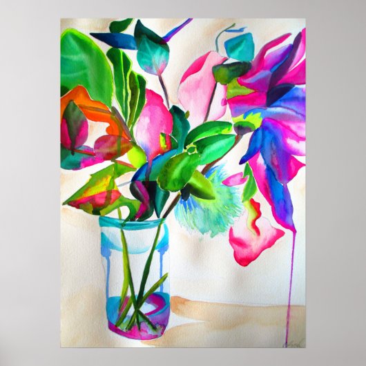 Moderne florale stilstand met jar waterverf art poster (Voorkant)