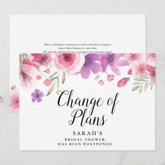 Moderne Florale wijziging van plannen uitgesteld Kaart (Voorkant / Achterkant)
