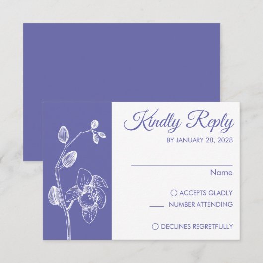 Moderne florelegant orchidee minimalistisch RSVP kaartje (Voorkant / Achterkant)