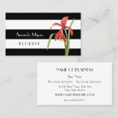 Moderne Florist Black White Stripes met Amaryllis Visitekaartje (Voorkant / Achterkant)