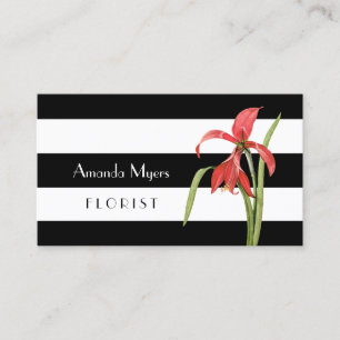 Moderne Florist Black White Stripes met Amaryllis Visitekaartje