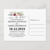 Moderne fluweelachtige Bourgondische foto SAVE THE Aankondigingskaart (Achterkant)