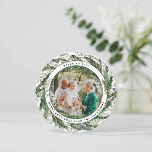 Moderne foliage met foto van vredesscript feestdagenkaart (Staand voorkant)