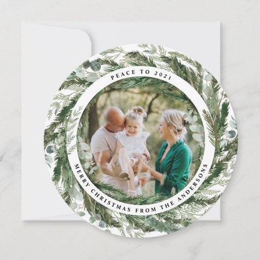 Moderne foliage met foto van vredesscript feestdagenkaart (Voorkant)