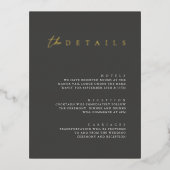 Moderne Folie Black Wedding Details Enclosure Kaar Folie Feestdagen Briefkaart (Voorkant)